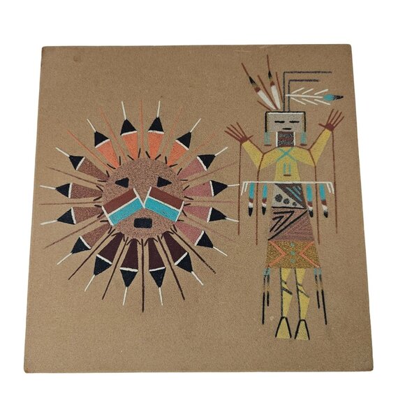Stella Denetdale Sand Art On Board Sun & Chant God Native American Desi - Picture 1 of 9